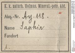Etiketten zu Saphir (NHMW-MIN-Ay118)